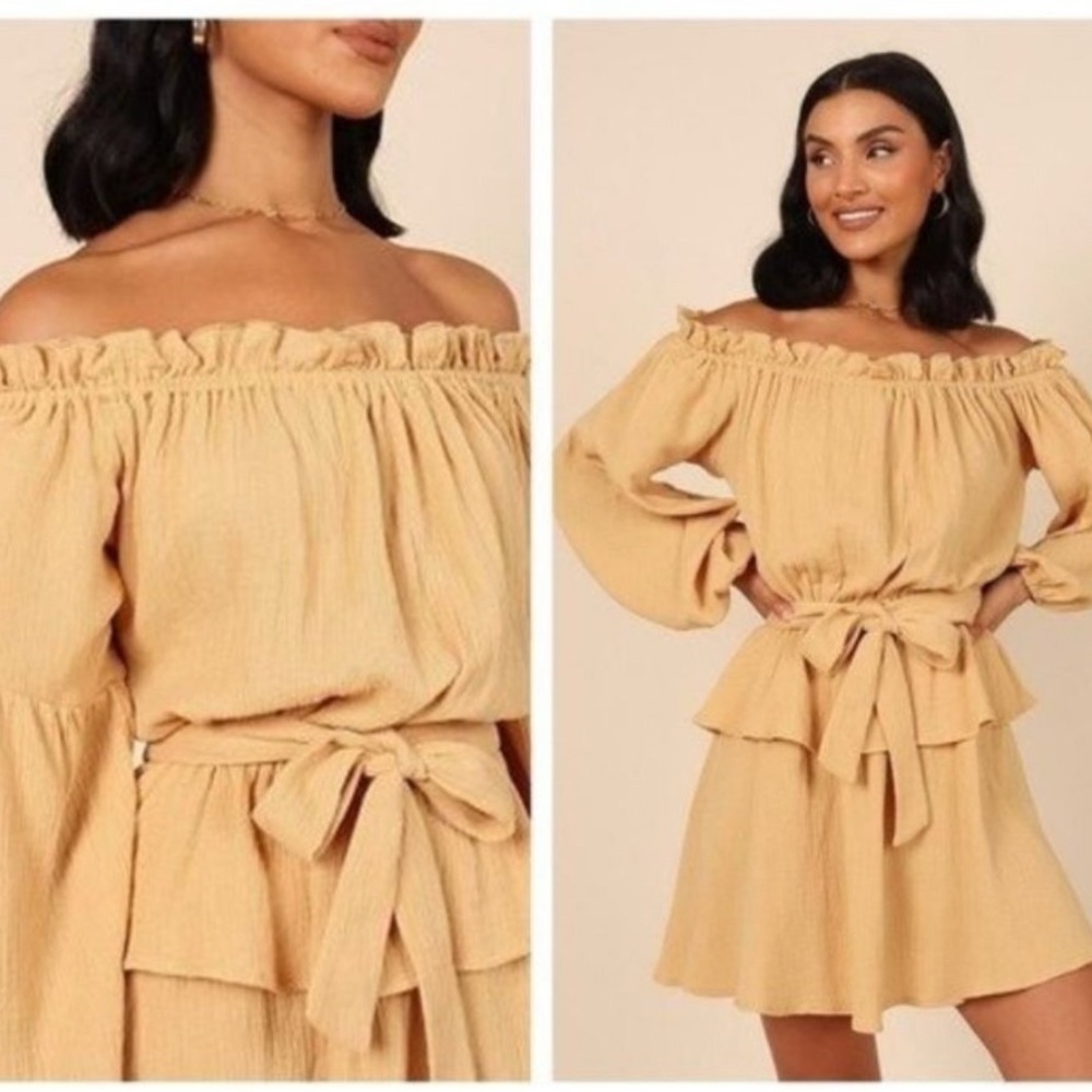 Petal & Pup Tan Ruched Tie Front Sundress